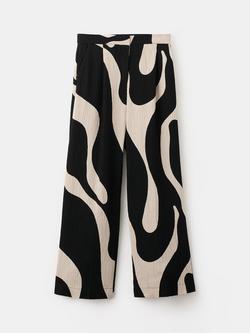 Mango Abstract Print Wide Leg Trousers, Black, Black