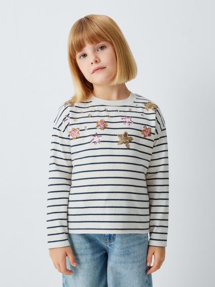 John Lewis Kids' Striped Sequinned Long Sleeve Top, Multi, Multi