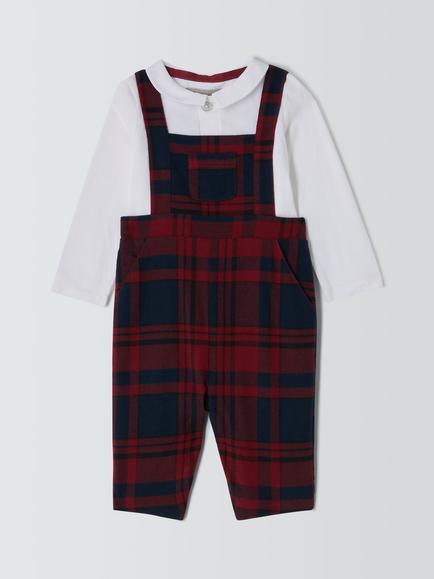 John Lewis Heirloom Collection Baby Check Dungarees & Long Sleeve Top Set, Red CheckSet, Red Check