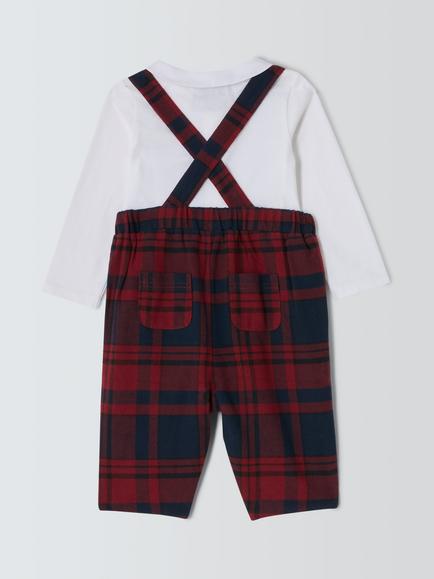 John Lewis Heirloom Collection Baby Check Dungarees & Long Sleeve Top Set, Red CheckSet - view 2, Red Check