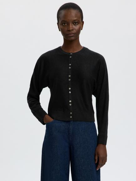 Selected Jane Linen Cardigan, Black, Black