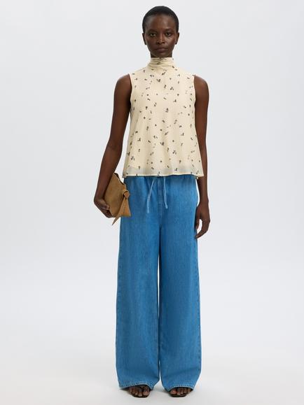 Selected Tenna High Rise, Wide Leg Denim Jeans, Blue, Blue