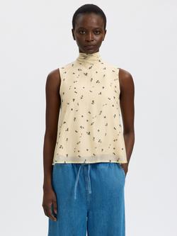 Selected Iris Sleeveless High Neck Vest, Cream/Black, Cream/Black