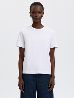 Selected Mila Embroidered Crew Neck T-Shirt, White, White