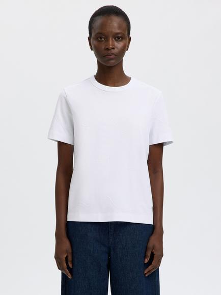Selected Mila Embroidered Crew Neck T-Shirt, White, White