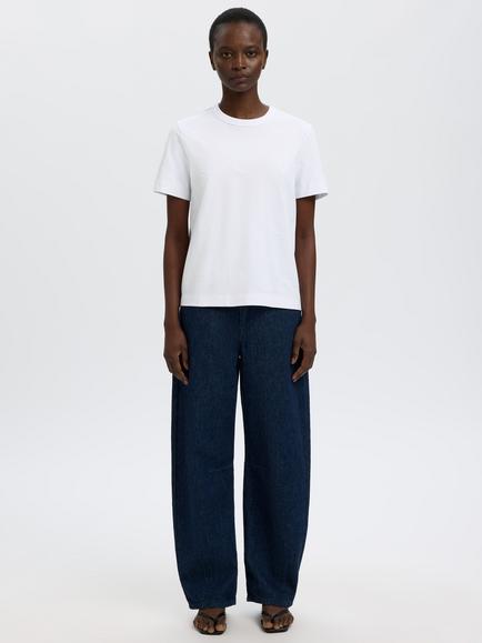 Selected Mila Embroidered Crew Neck T-Shirt, White - view 2, White