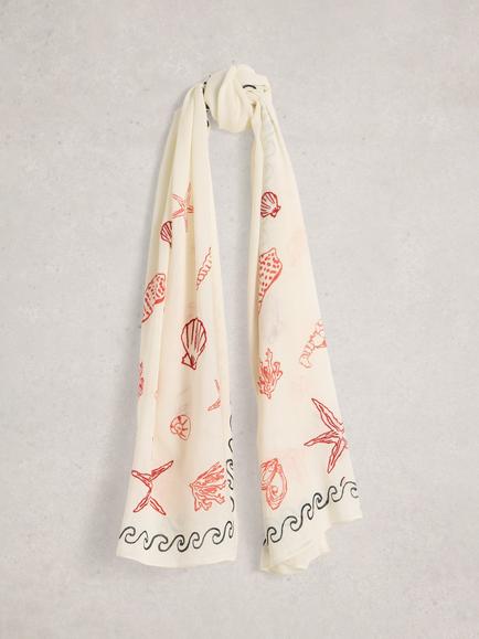 White Stuff Embroidered Scarf, Ivory/Multi, Ivory/Multi