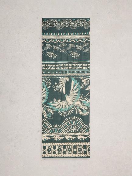 White Stuff Lily Floral Bird Scarf, Green/Multi - view 2, Green/Multi