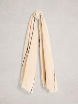 White Stuff Maggie Cotton Stripe Scarf, Natural, Natural