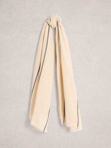 White Stuff Maggie Cotton Stripe Scarf, Natural, Natural