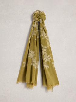 White Stuff Embroidered Scarf, Green, Green