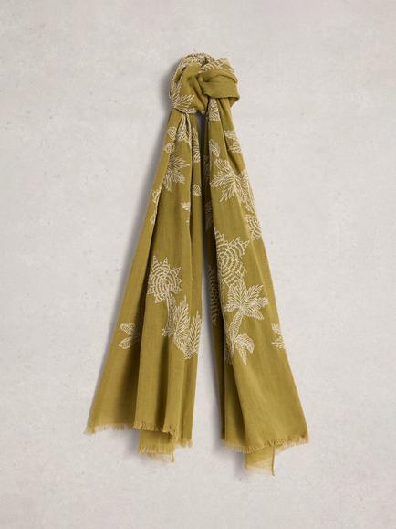 White Stuff Embroidered Scarf, Green, Green