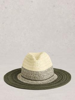 White Stuff Colourblock Fedora Hat, Khaki Green, Khaki Green