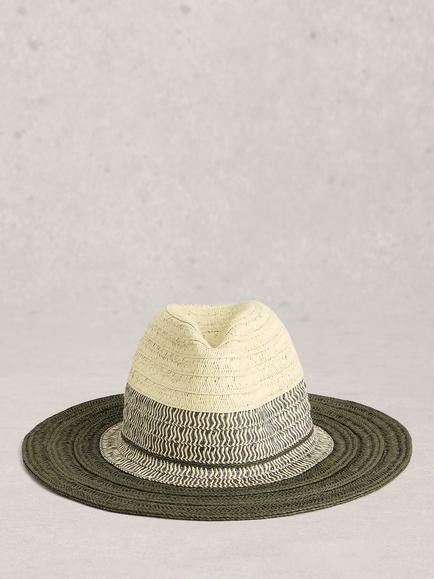 White Stuff Colourblock Fedora Hat, Khaki Green, Khaki Green