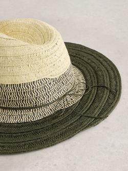 White Stuff Colourblock Fedora Hat, Khaki Green - view 2, Khaki Green