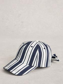 White Stuff Striped Bow Cap, White/Navy, White/Navy