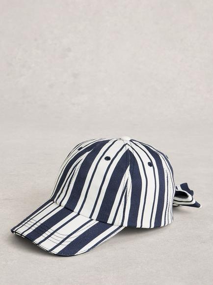 White Stuff Striped Bow Cap, White/Navy, White/Navy