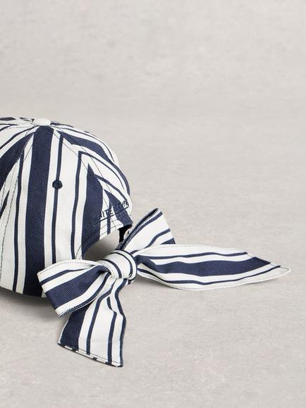 White Stuff Striped Bow Cap, White/Navy - view 2, White/Navy