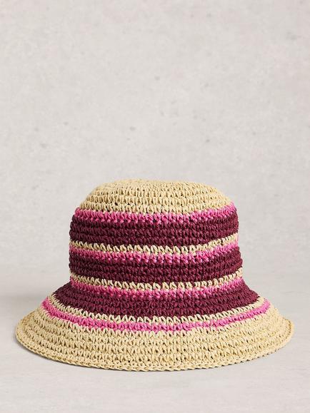 White Stuff Crochet Bucket Hat, Pink/Multi, Pink/Multi