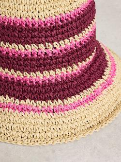 White Stuff Crochet Bucket Hat, Pink/Multi - view 2, Pink/Multi