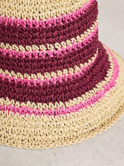 White Stuff Crochet Bucket Hat, Pink/Multi - view 2, Pink/Multi
