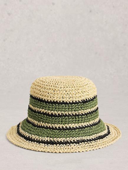 White Stuff Crochet Stripe Bucket Hat, Multi, Multi