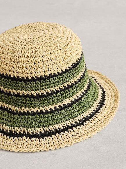 White Stuff Crochet Stripe Bucket Hat, Multi - view 2, Multi