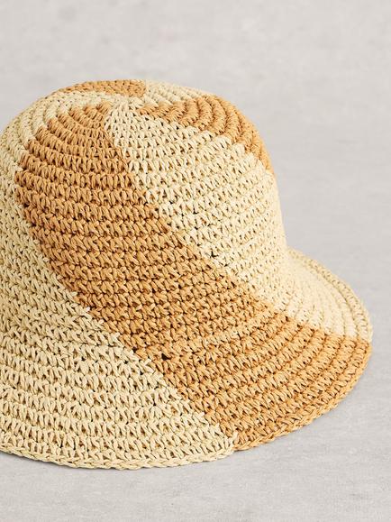 White Stuff Crochet Bucket Hat, Natural/Multi - view 2, Natural/Multi