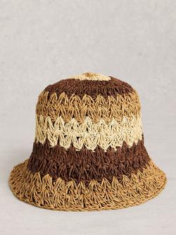 White Stuff Stripe Bucket Hat, Brown/Multi, Brown/Multi