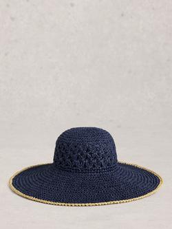 White Stuff Raffia Wide Sun Hat, Navy, Navy