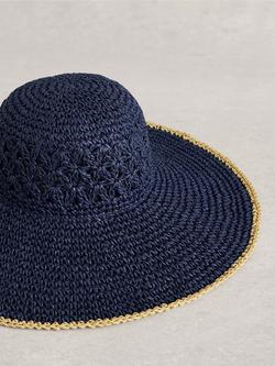 White Stuff Raffia Wide Sun Hat, Navy - view 2, Navy