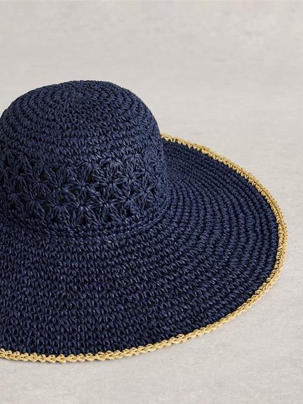 White Stuff Raffia Wide Sun Hat, Navy - view 2, Navy