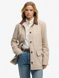 Superdry Estate Corduroy Collar Barn Jacket, Humus Beige, Humus Beige