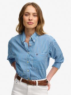 Superdry Stripe Poplin Long Sleeve Shirt, Royal Blue/White, Royal Blue/White