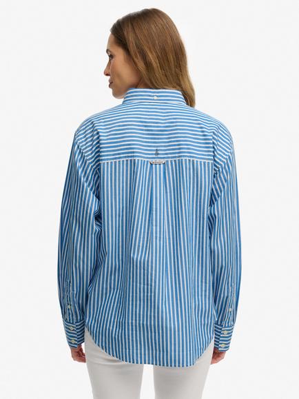 Superdry Stripe Poplin Long Sleeve Shirt, Royal Blue/White - view 2, Royal Blue/White