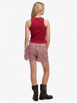 Superdry Elastic Waist Gingham Shorts - view 2, Red/White