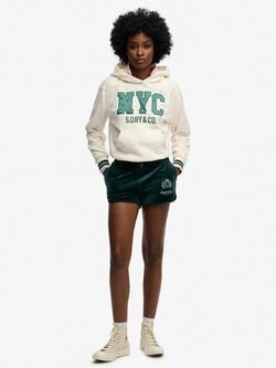 Superdry Country Club Velour Shorts, Dark Pine Green