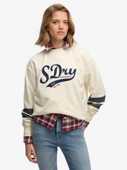 Superdry Varsity Script Loose Sweatshirt, Cream, Cream