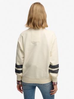 Superdry Varsity Script Loose Sweatshirt, Cream - view 2, Cream