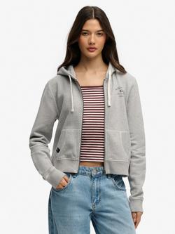 Superdry Athletic Essentials Cropped Zip Hoodie, Grey Marl, Grey Marl
