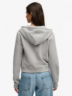 Superdry Athletic Essentials Cropped Zip Hoodie, Grey Marl - view 2, Grey Marl