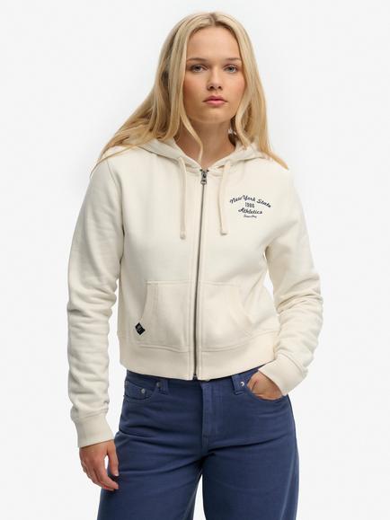 Superdry Athletic Essentials Cropped Zip Hoodie, Desert Bone Offwhite, Desert Bone Offwhite