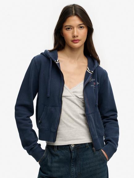 Superdry Athletic Essentials Cropped Zip Hoodie, Lauren Navy, Lauren Navy