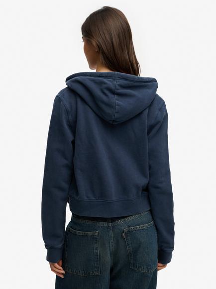 Superdry Athletic Essentials Cropped Zip Hoodie, Lauren Navy - view 2, Lauren Navy