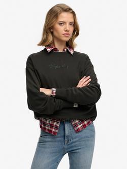 Superdry Crew Neck Script Loose Sweatshirt, Phantom, Phantom