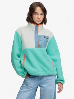 Superdry Colour Block Fleece Jumper, Shooting Olive/Multi, Rich Turquoise/Multi