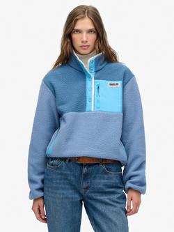 Superdry Colour Block Fleece Jumper, Shooting Olive/Multi, Tidal Blue/Multi