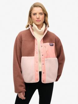 Superdry Colour Block Fleece Jacket, Nutmeg Spice Brown/Multi
