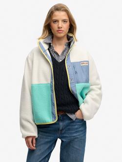 Superdry Colour Block Fleece Jacket, Off White/Multi