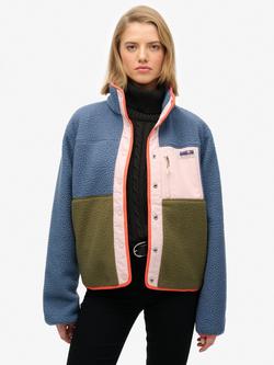 Superdry Colour Block Fleece Jacket, Moonlight Blue/Multi
